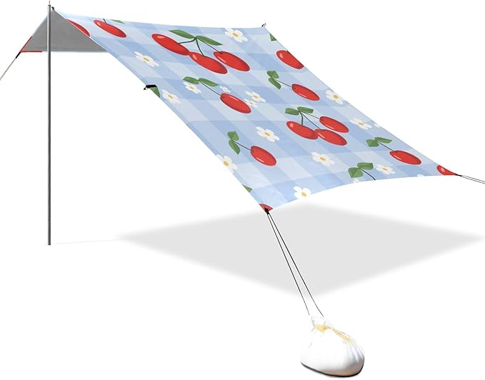 ALAZA Red Cherry Plaid Pattern Beach Tent Sun Shelter Portable Canopy Sunshade for Outdoor Camping Picnics Backyard Fun 10x9 ft