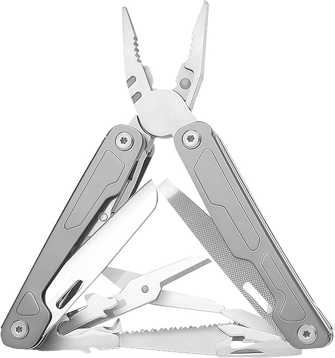 Multi Tool 19-in-1 Full-Size Lightweight EDC Multi-Purpose Pliers Camping Knives &amp Tools Nylon Bag Tactical Gear Mens Gifts Ideas Gifts for Hunters Men who have Everything (Silver）