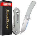 SliceElite Ghost EDC Knife 3.4 Inch D2 Steel Tanto Blade Translucent Green G10 Handle Button Lock Stainless Steel Pocket Clip Lightweight Compact Everyday Carry Knife