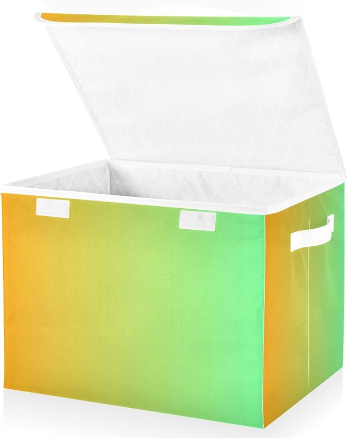Yellow Green Gradient Storage Containers with Lids Foldable Box Organizer Storage Bins with Handles for Home Studyroom