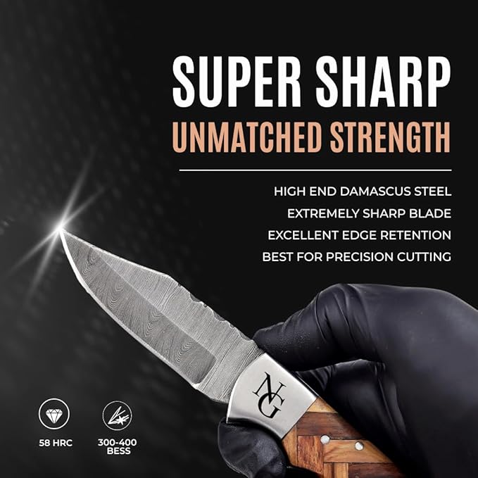 Custom Pocket Knife gifts for Men Personalized Damascus Folding Knife Engraved Gifts for Him Dad Boyfriend Husband Anniversary Groomsmen Gifts. Custom Knife for Camping Hunting Everyday Carry (