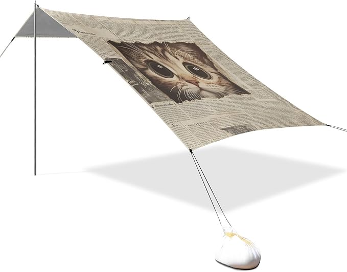 ALAZA Cat Newspaper Beach Tent Sun Shelter Portable Canopy Sunshade for Outdoor Camping Picnics Backyard Fun 10x9 ft