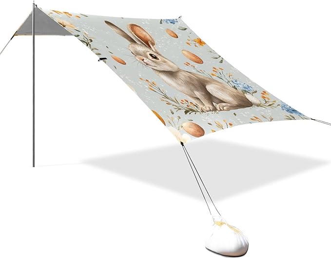 ALAZA Easter Bunny and Flowers Beach Tent Sun Shelter Portable Canopy Sunshade for Outdoor Camping Picnics Backyard Fun 10x9 ft