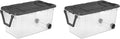Extra Large Storage Bin 40 Gallon Wheeled Plastic Storage Container with Handle Green Pack of 2 (Clear/Gray)