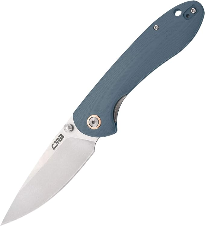 CJRB Folding Knife Feldspar Pocket Knife Stonewash AR-RPM9 Steel Blade G10 Handle EDC Knife Blue Handle-Large(J1912)