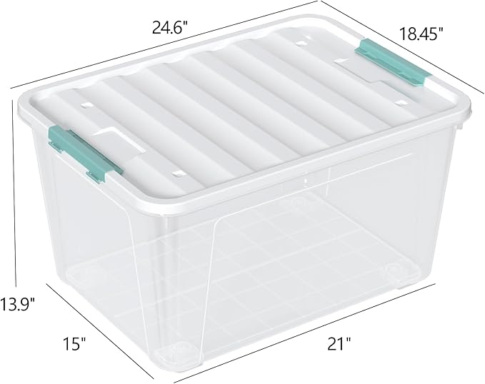 4-Pack 85 Quart Plastic Storage Bin Stackable and Nestable Storage Boxes with White Lids and Secure Latching Buckles Large Storage Container
