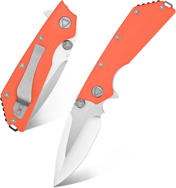 Eafengrow EF335 Folding Knives D2 Blade and G10 Handle5 inch Closed EDC Pocket Folding Knife with Clip (orange)