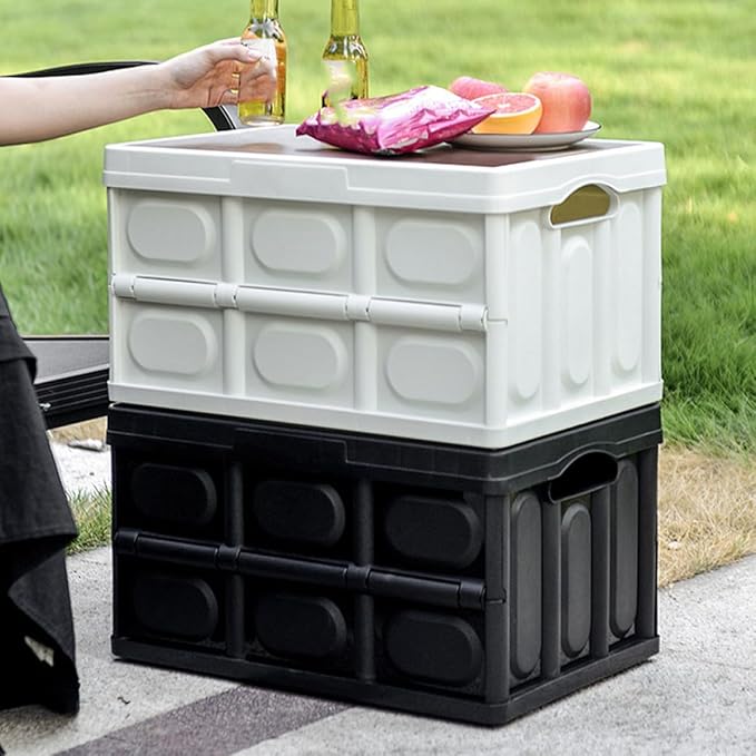VICASKY Foldable Camping Storage Box with Lid Small Plastic Sundries Organizer 38.5x27x21cm Large Capacity Clothes Storage Container for Outdoor and Car Trunk Use