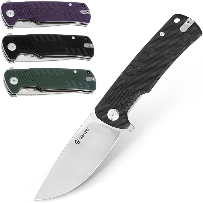 Firebird Ganzo G769-BK EDC Folding Pocket Knife Razor Sharp D2 Stainless Steel Blade G10 Handle with Clip Outdoor Hunting Fishing Hiking Folder Best Gift for Men (Black)