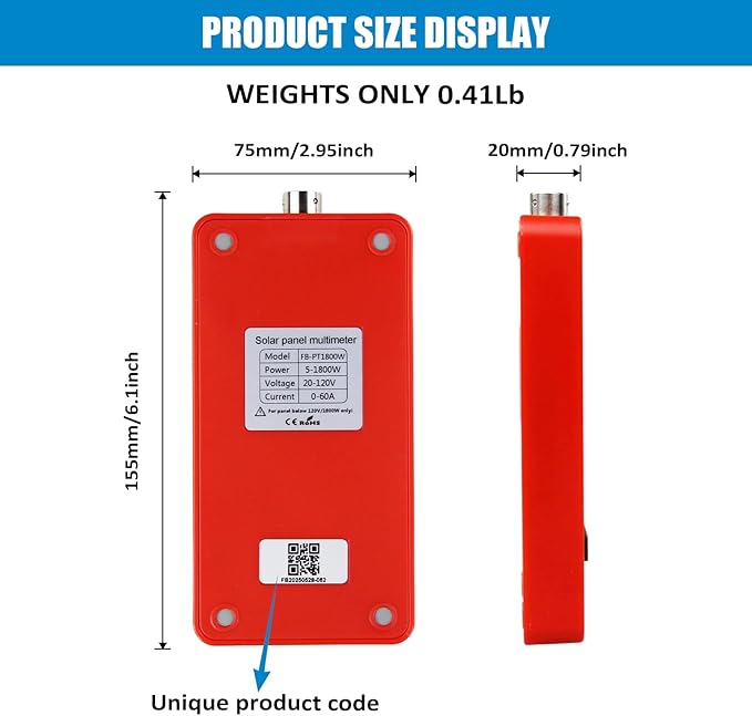FrogBro 1800W Solar Panel Tester – PV Multimeter with Smart MPPT &amp HD OLED Display for Solar Panel Diagnostics and Data Analysis