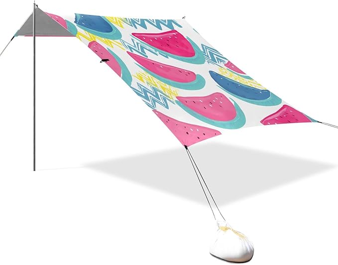 ALAZA Pink Blue Watermelon Pattern Beach Tent Sun Shelter Portable Canopy Sunshade for Outdoor Camping Picnics Backyard Fun 10x9 ft