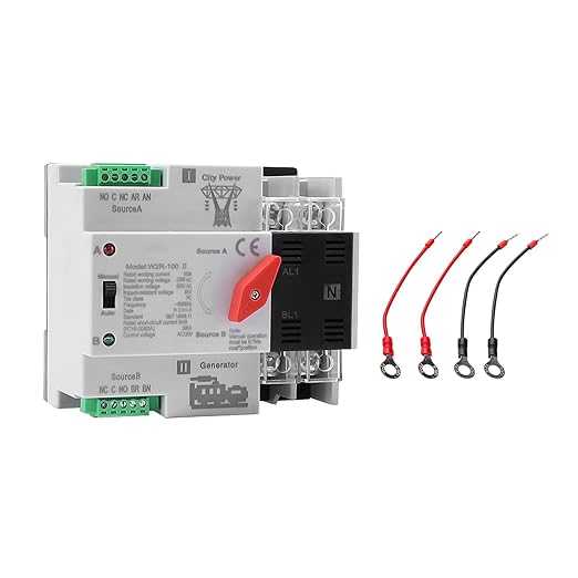 100Amp AC110V Automatic/Manual Transfer Switch 2P 50/60Hz 2POLE 100A Mini ATS Solar Auto Dual Power Switch for Home Generator Din Rail Mounted Cn Automatic Changeover Fast Transfe for Rv Lv Power
