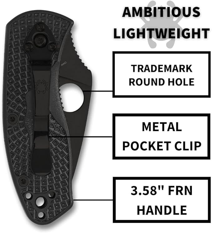 Spyderco Ambitious Lightweight Folding Pocket Knife with 2.31 Inch Stainless Steel Blade and FRN Handle - PlainEdge - C148PBBK