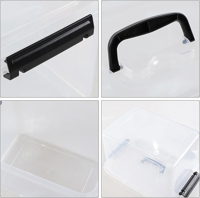 Hespama 12 Quart Plastic Medium Storage Container 4 Packs Lidded Storage Box Bin with Handles