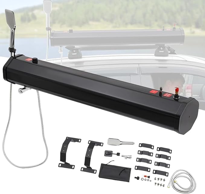 Portable Solar ShowerRoof Rack Mount Pressurized Water TankOutdoor Activities Water Supply for Camping Hiking (30L/7.93gal)