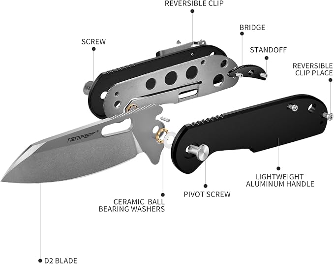 TONIFE Galaxy Mini Folding Knife with D2 Steel Blade and Aluminum Handle EDC Pocket Tool for Camping Hiking and Survival (Black Stone Wash)