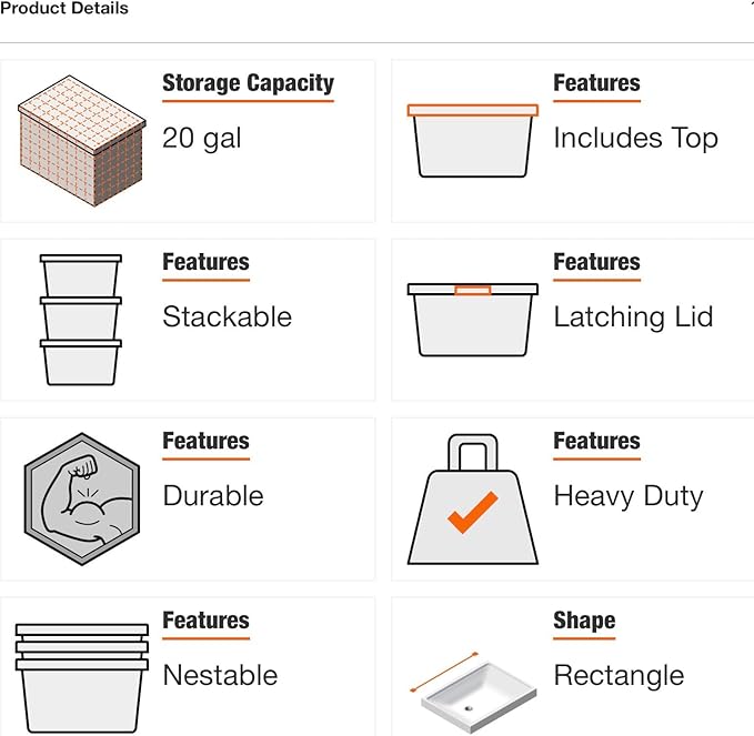 Professional Heavy Duty Waterproof Stackable Plastic Storage Container with Hinged Lid Red Rectangular (20 Gal)