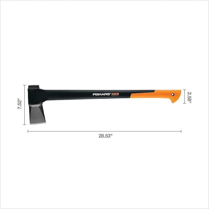 Fiskars X25 Splitting Axe 28 Wood Splitting Axe for Medium to Large Size Logs with Shock Absorbing Handle and Sheath Split Firewood Forged Steel Blade Bushcraft Gear and Camping Hatchet