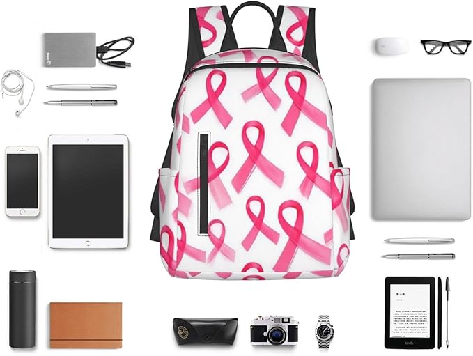 Pink Breast Cancer Ribbon Backpack Bookbag Outdoor Daypack with Adjustable Shoulder Straps Multipurpose Backpack