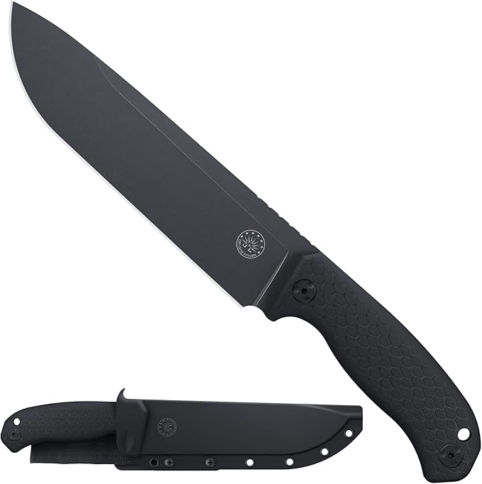 Off-Grid Knives - TRACKER-XXL Fixed Blade Knife Cryo D2 Blade Steel G10 Scales Kydex Sheath OG Lo-Pro Belt Attachment Chopping Camping Bushcraft Hunting Survival (Blackout)