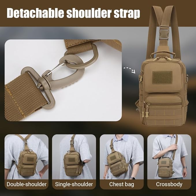 MiOYOOW Tactical Sling Bag Multi Functional Molle Chest Packs Large Storage Crossbody Backpack with Detachable Shoulder Strap for Climbing Cycling Hiking