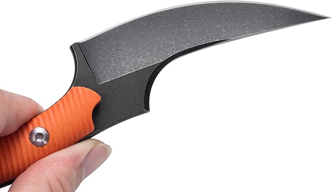 Fixed Blade Knife D2 Steel Blade and G10 Handle Utility Claw EDC Knife for Outdoor Survival Hiking Camping with Kydex Sheath OK1220 (Orange)