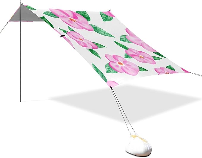 Beach Canopy with Windproof Ropes &amp Sandbags Beach Tent Sun Shade Sun Shelter for Camping Trips Fishing Backyard Fun or Picnics Flowers