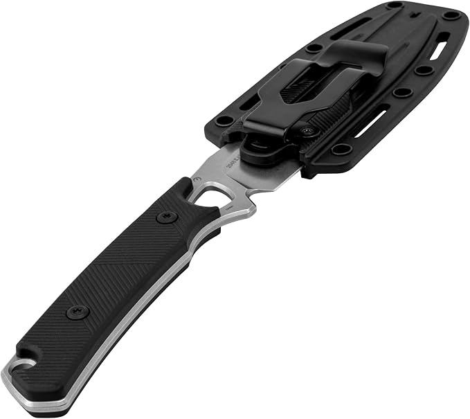 Kershaw Steppe Fixed Blade Knife Black and Gray Design 3.55 Inch Steel Drop Point Blade Full Tang Design EDC Nylon Sheath and Belt Clip Everyday Carry Knife for Men and Women