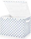 Light Blue White Checkerboard Storage Baskets Lidded Bin Foldable Storage Boxes Cubes Lids with 2 Handles for Organizing Closet Home Office