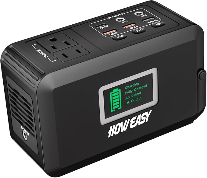 HOWEASY Portable Power Station120W(240W Peak) 24000mAh Camping Solar Generator Portable Power Bank with 2 110V AC Outlet / 2 DC /3 USB QC3.0/LED Flashlight for Home Camping Emergency Backup