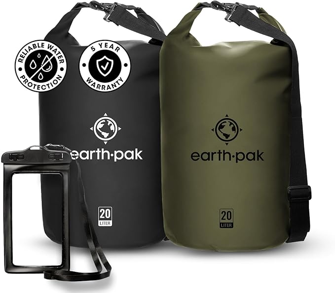 Earth Pak Waterproof Dry Bag - Roll Top Waterproof Backpack Sack (30L Black &amp 30L Green)
