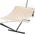 SUNCREAT Two Person Hammock with 12ft Stand Included Max 475lbs Capacity Heavy Duty Free Standing Hammock Beige