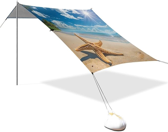ALAZA Funny Starfish Summer Beach Palm Sand Beach Tent Sun Shelter Portable Canopy Sunshade for Outdoor Camping Picnics Backyard Fun 10x9 ft