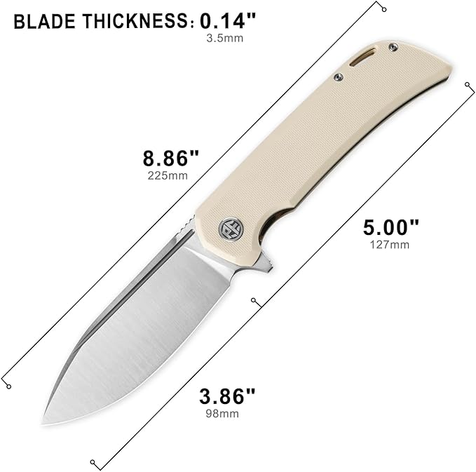 Petrified fish PFB05 Tunny Folding Knife3.86 14C28N Steel Satin Blade G10 Handle Folding knife for EDC Camping Outdoor (White Satin)