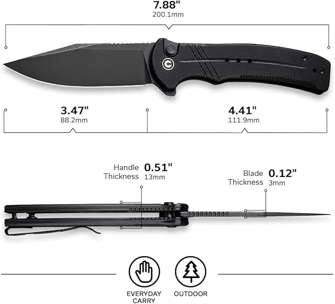 CIVIVI Cogent Flipper Pocket Knife 14C28N Blade G10 Handle Good for Outdoor EDC Camping C20038D-1 (Black)