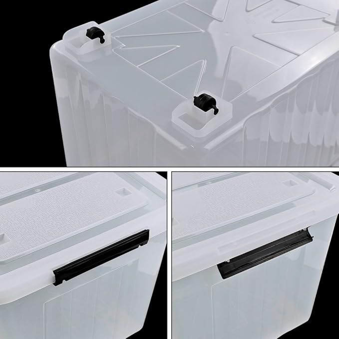 4-Pack 70 L Large Clear Storage Boxes Plastic Latching Boxes with Wheeles