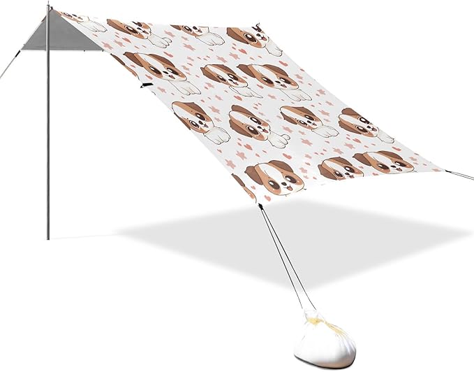 ALAZA Cute Dog Star Love Pattern Beach Tent Sun Shelter Portable Canopy Sunshade for Outdoor Camping Picnics Backyard Fun 10x9 ft