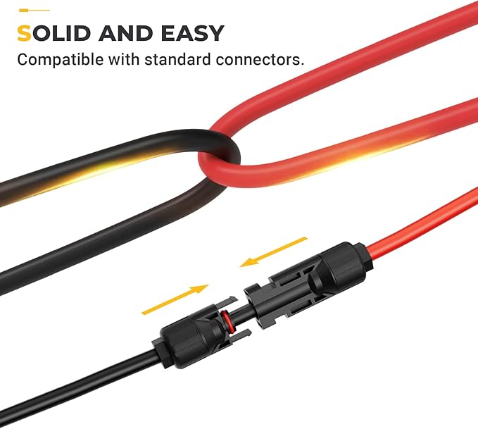 BougeRV 30 Feet 10AWG Solar Extension Cable with Solar Connector on Both End with Extra Pair of Connectors Solar Panel Adaptor Kit Tool (30FT Red + 30FT Black)