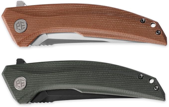 Petrified fish PFP05 Deepsea 3.66” Folding Knife K110 Steel Blade Micarta Handle Flipper Liner Folding Knife for Outdoor. (Green Black Stonewashed)