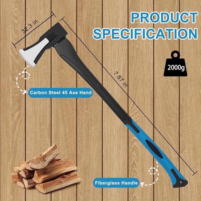 DESHIL 28-Inch Splitting Maul Axe - Heavy Duty Splitting Axe with Forged Steel Head and Shock-Absorbent Fiberglass Handle for Efficient Wood Splitting and Firewood Preparation