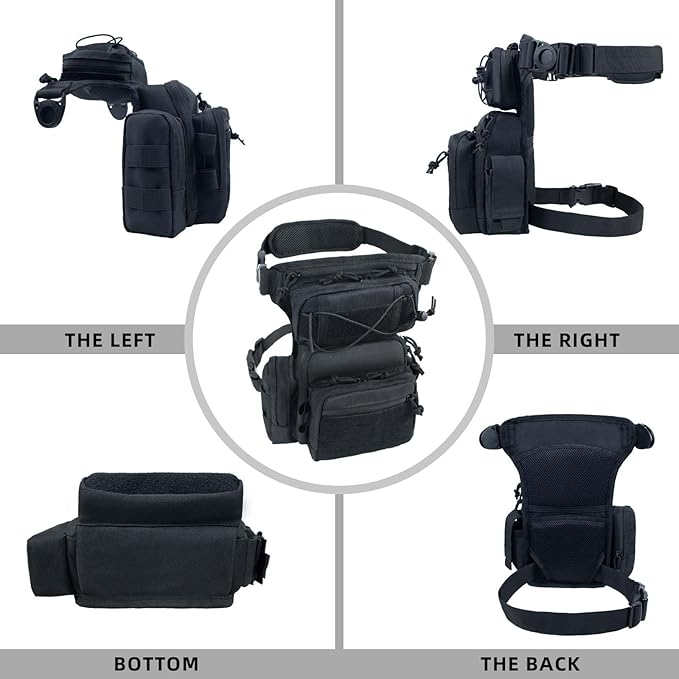 Tactical Drop Leg Bag For Men Black Crossbody bag Backpack Thigh Pouch Military Hunting Outdoor Sling Bags Motorcycle Tool Work Waist Leg Pouch Bags Women Fanny Pack