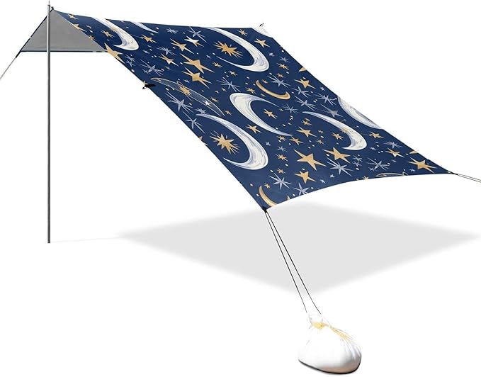 ALAZA Moon Stars on Blue Beach Tent Sun Shelter Portable Canopy Sunshade for Outdoor Camping Picnics Backyard Fun 10x9 ft