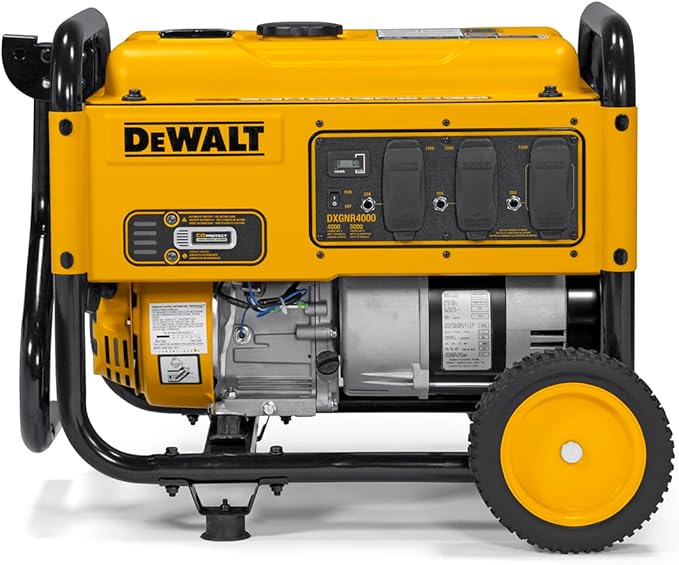 DeWalt 5000 Starting Watt Portable Gas Generator 223cc Engine Idle Control Technology CO Protect Carbon Monoxide Detection Never-Flat Wheels Emergency Jobsite Power 49 State