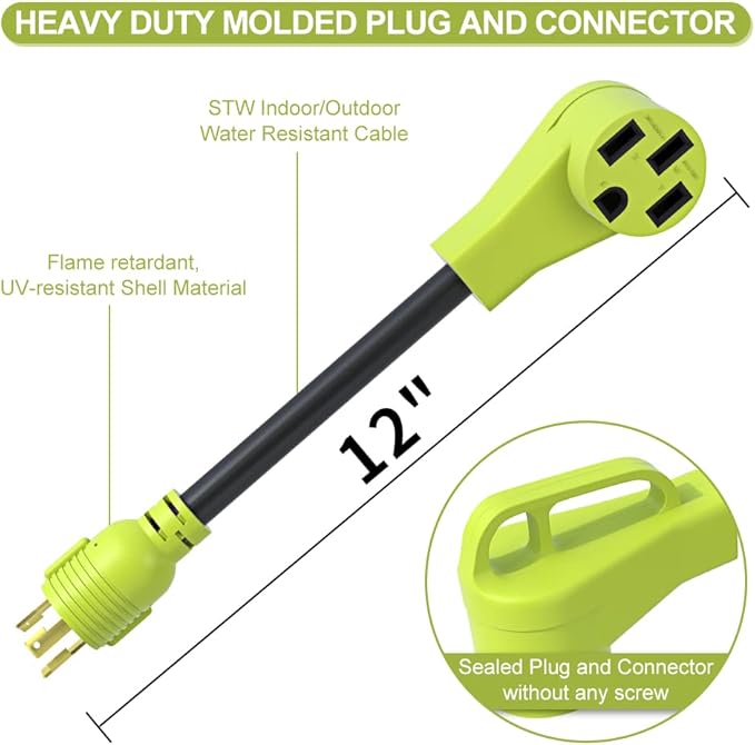 30 Amp to 50 Amp RV Generator Adapter Cord NEMA L5-30P Twist Lock Male Plug to NEMA 14-50R Female Outdoor Ower Equipment Suitable for RV Trailer Camper Heavy Duty STW 10 AWG(12 Inch)