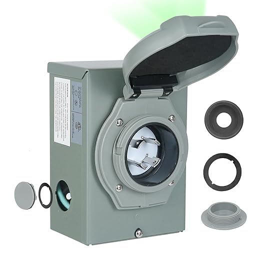 30 Amp Generator Inlet Box NEMA L14-30P 4 Prong Power Inlet 125/250V 7500W ETL Listed Weatherproof Waterproof Outdoor for Emergency Backup