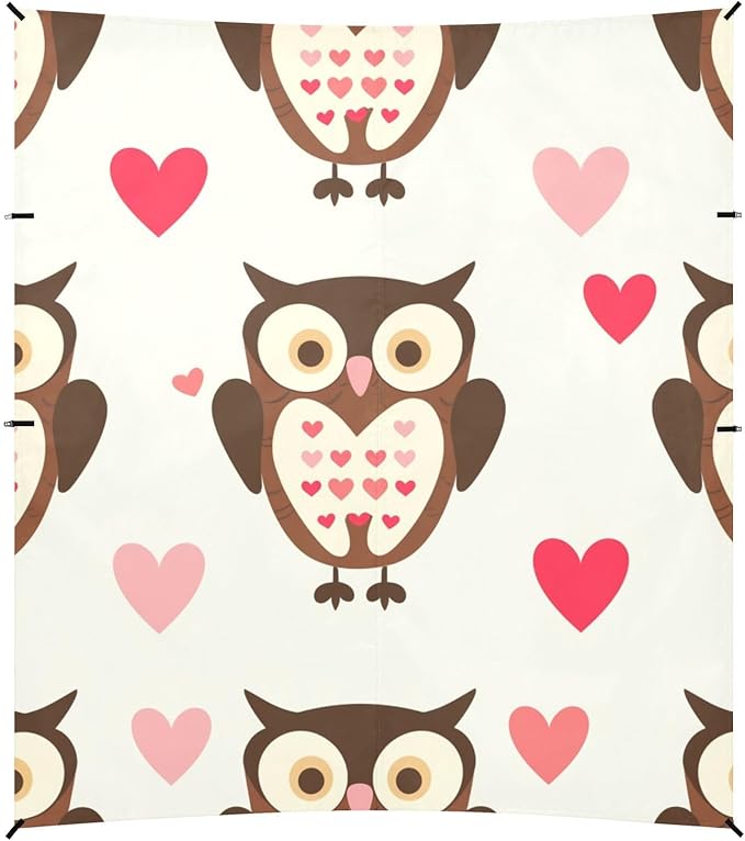 ALAZA Owl Heart Seamless Beach Tent Sun Shelter Portable Canopy Sunshade for Outdoor Camping Picnics Backyard Fun 10x9 ft