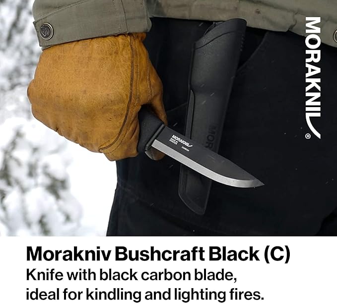 Morakniv Carbon Steel Fixed-Blade Bushcraft Knife with Sheath Black 4.3 Inch