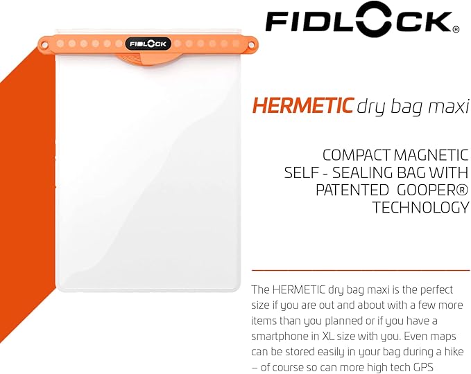 FIDLOCK Hermetic Dry Bag Flexible Magnetic Self-Sealing Bag for Cellphone | 100% Water &amp Sand Proof | Practical Size with a Large Opening | Lanyard Included | Multi | Transparent Petrol