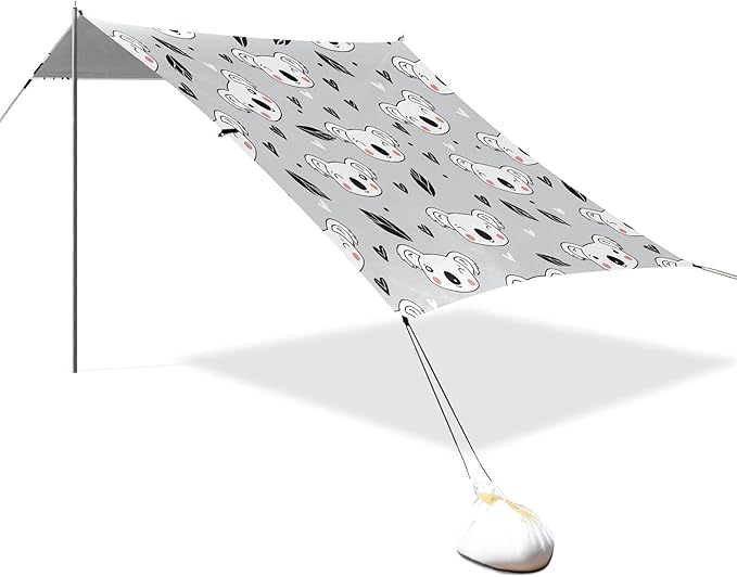 Koalas Beach Canopy Sun Shelter with Sandbags &amp Sand Shovel &amp Windproof Ropes - Portable 110x126 Beach Shade Beach Tent for Camping Picnics