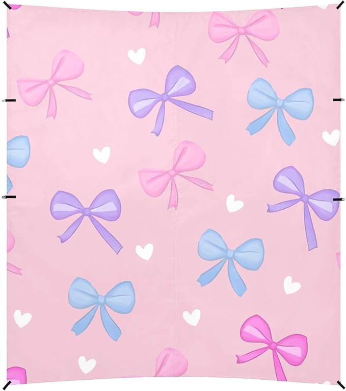 ALAZA Pink Purple and Blue Bow Heart Beach Tent Sun Shelter Portable Canopy Sunshade for Outdoor Camping Picnics Backyard Fun 10x9 ft